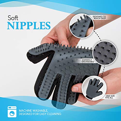 Pet Grooming Gloves (Both Hands) Pet Hair Remover - Gentle, Machine Washable - Deshedding Brush Glove, Cat Brush, Dog Brush, Horse Brush, for Long Hair, Short Hair - Dog Grooming by CleanHouse Pets