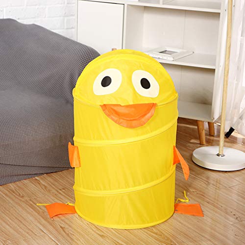 Cabilock Folding Laundry Bucket Cartoon Duck Kids Toy Container Laundry Hamper Bucket Sundries Storage Organizer Washing Basket for Home Bedrooms (Yellow)