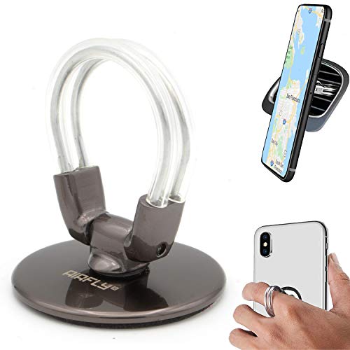 AirFly Phone Finger Ring Holder, 4 in 1, Universal Metal Phone Ring, Table Stand Kickstand, Car Vent Mount, Finger Grip Compatible All Smartphones, Black Matte