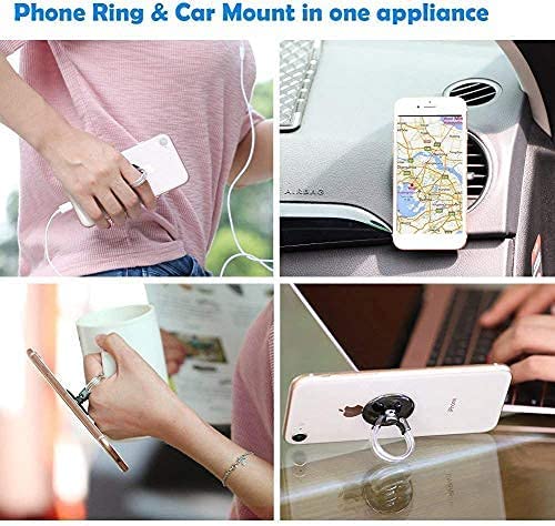 AirFly Phone Finger Ring Holder, 4 in 1, Universal Metal Phone Ring, Table Stand Kickstand, Car Vent Mount, Finger Grip Compatible All Smartphones, Black Matte