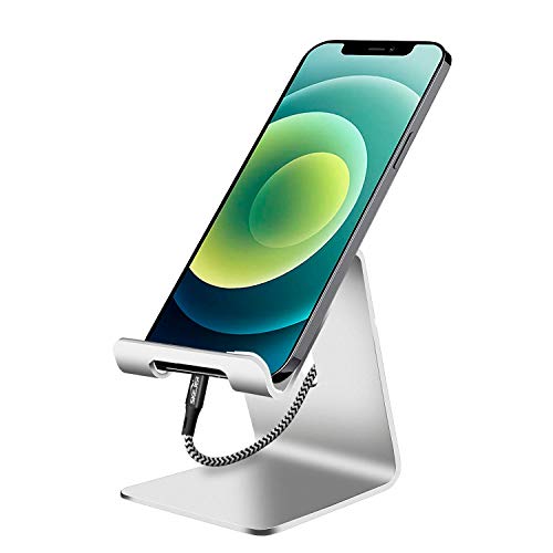 SKEJER Cell Phone Stand, Cellphone Hold, Tablet Dock with Anti-Slip Base, Aluminum Desktop Holder Bracket Compatible with All Smart Phone and Tablets Under 10 Inches-Silver