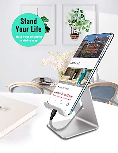 SKEJER Cell Phone Stand, Cellphone Hold, Tablet Dock with Anti-Slip Base, Aluminum Desktop Holder Bracket Compatible with All Smart Phone and Tablets Under 10 Inches-Silver
