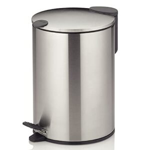 kela bathroom trash can with soft close, step-on lid, silver, 0.8 gallons, 9 inches tall, small waste
