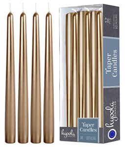 hyoola tall metallic antique gold taper candles - 12 inch - dripless - 12 pack - 10 hour burn time