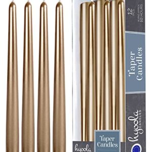 Hyoola Tall Metallic Antique Gold Taper Candles - 12 Inch - Dripless - 12 Pack - 10 Hour Burn Time