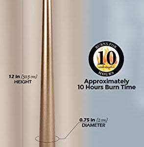 Hyoola Tall Metallic Antique Gold Taper Candles - 12 Inch - Dripless - 12 Pack - 10 Hour Burn Time