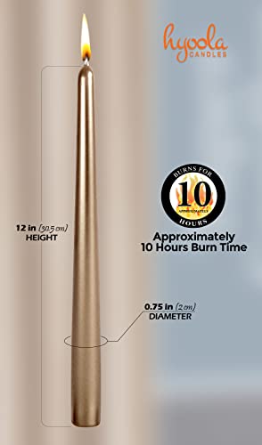 Hyoola Tall Metallic Antique Gold Taper Candles - 12 Inch - Dripless - 12 Pack - 10 Hour Burn Time