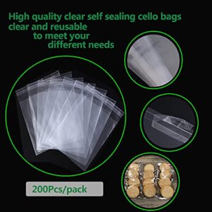 200 pcs Clear 4" x 9" (W:10xL:23CM) Self Seal Cello Cellophane Bags Resealable Poly Bags 2.8 mils for Cookie, Candy, Gift Bakery, Prints, Photos, Cards & Envelopes, Party Decorative