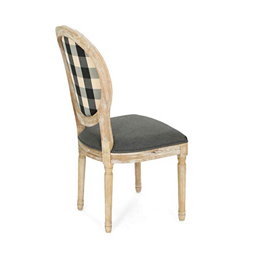 Christopher Knight Home Hermosa French Country Fabric Dining Chairs (Set of 4), Black Checkerboard + Gray + Natural