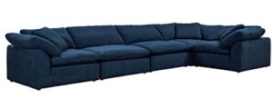 sunset trading contemporary puff collection 5pc performance fabric washable water-resistant stain-proof navy blue slipcovered modular l-shaped sectional sofa, 176" deep-seating down-filled couch