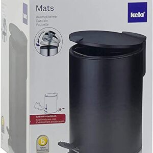 Kela Bathroom Trash Can with Soft Close, Step-On Lid, Black, 0.8 Gallons, 9 inches Tall, Small Waste