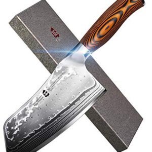 TUO Cutlery Cleaver Knife - Japanese AUS-10 45-Layers Steel - Chinese Chef's Knife Featured Damascus Rose Pattern - Meat and Vegetable Cleaver with Ergonomic Pakkawood Handle - 7" - Fiery Phoenix