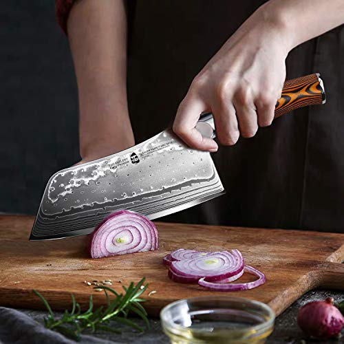TUO Cutlery Cleaver Knife - Japanese AUS-10 45-Layers Steel - Chinese Chef's Knife Featured Damascus Rose Pattern - Meat and Vegetable Cleaver with Ergonomic Pakkawood Handle - 7" - Fiery Phoenix