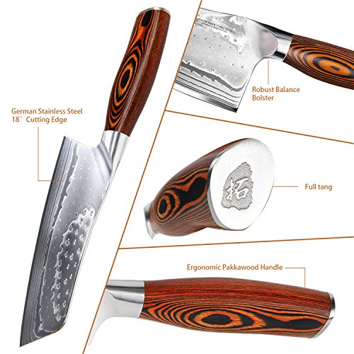 TUO Cutlery Cleaver Knife - Japanese AUS-10 45-Layers Steel - Chinese Chef's Knife Featured Damascus Rose Pattern - Meat and Vegetable Cleaver with Ergonomic Pakkawood Handle - 7" - Fiery Phoenix