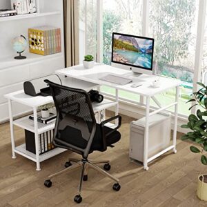 Tribesigns Modern L-Shaped Desk with Storage Shelves, 360°Rotating Desk Corner Computer Desk Study Writing Table Workstation with Open Shelves for Home Office, High Glossy Finish (White)