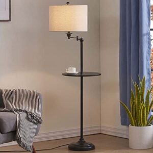 maxax floor lamp for living room, standing lamp with swing arm & table, for reading office, bedroom, black finish - 60 inches