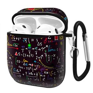 slim form fitted printing pattern cover case with carabiner compatible with airpods 2 & airpods 1 / maths formula doodle