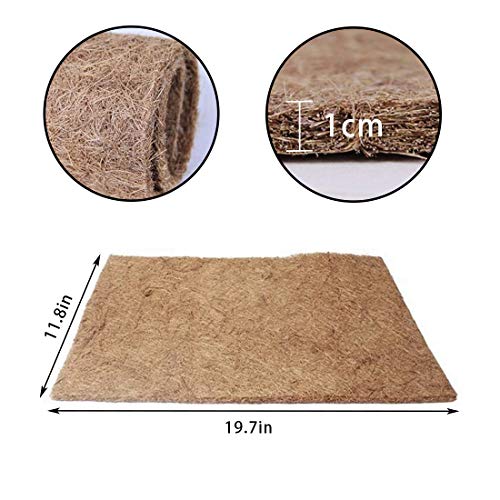 PINVNBY Reptile Carpet,Bearded Dragon Natural Coconut Fiber Mat,Lizard Terrarium Liner Pads,Tortoises Bedding Supplies for Gecko Snake Chameleons(4 Sheets / 19.7x11.8x0.4inches)