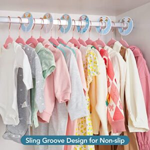 Smartor Premium Velvet Baby Hangers for Closet 50 Pack, 11.8" Safe Durable Baby Clothes Hangers for Nursery with 6 Pcs Closet Dividers, Sturdy Felt Hangers for Toddler/Infant/Kids/Childrens - Pink