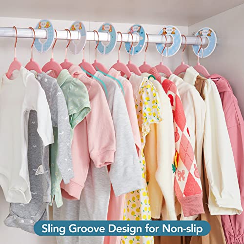Smartor Premium Velvet Baby Hangers for Closet 50 Pack, 11.8" Safe Durable Baby Clothes Hangers for Nursery with 6 Pcs Closet Dividers, Sturdy Felt Hangers for Toddler/Infant/Kids/Childrens - Pink