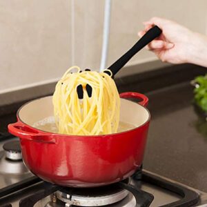 KUFUNG Silicone Pasta Fork (11.2"), High Heat Resistant to 480°F, Food Grade Pasta Spoon, BPA Free, Spaghetti Strainer & Server Spoon (Black, Noodle Spoon)