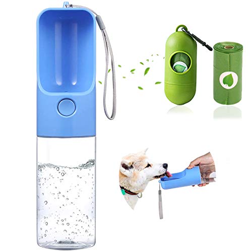 Sofunii Portable Travel Dog Water Bottle with Poop Bag Dispenser &1 Roll Poop Bag