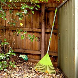 Colwelt Plastic Leaf Rake, Garden Poly Shrub Rake with 56’’ Lightweight Stainless Steel Handle, Include 22Tines Plastic Head & Garden Gloves, Garden Rake Leaf to Collect Loose Debris