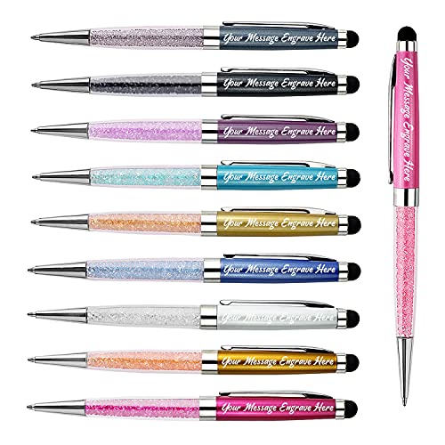 Ancolo Personalized Ballpoint Pens with Stylus tip stylish pens premium Crystal Diamond pen - Engraved with Your Name Logo or Message, Phone Number Black ink Perfect for Bank, Office, Hotel Lobbies