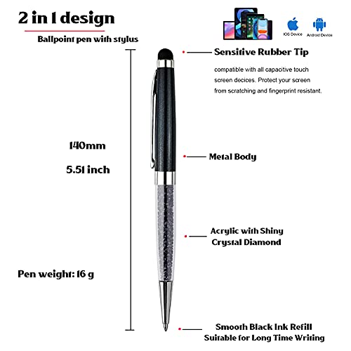 Ancolo Personalized Ballpoint Pens with Stylus tip stylish pens premium Crystal Diamond pen - Engraved with Your Name Logo or Message, Phone Number Black ink Perfect for Bank, Office, Hotel Lobbies