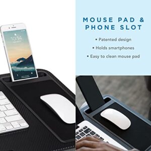 LapGear Home Office Lap Desk with Device Ledge, Mouse Pad, and Phone Holder - Black Carbon - Fits up to 15.6 Inch Laptops - Style No. 91588