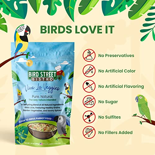 Bird Street Bistro Parrot Food Sample 4 Pack - Parakeet Food - Cockatiel Food - Bird Food - Cooks in 3-15 min w/Natural & Organic Grains - Healthy, Non-GMO Fruits, Healthy Orientated Spices