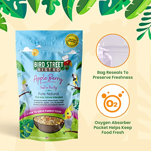 Bird Street Bistro Parrot Food Sample 4 Pack - Parakeet Food - Cockatiel Food - Bird Food - Cooks in 3-15 min w/Natural & Organic Grains - Healthy, Non-GMO Fruits, Healthy Orientated Spices