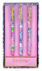 lilly pulitzer colored pen set of 3, includes pink/blue/green ink, shade seekers (assorted)