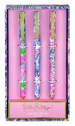 Lilly Pulitzer Colored Pen Set of 3, Includes Pink/Blue/Green Ink, Shade Seekers (Assorted)