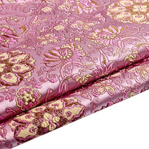 chinese satin brocade embroidery lotus flower fabric for quilting cloth diy material (pink, sold by meter)