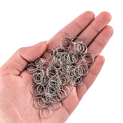 100 Piece Mini Stainless Steel Split Rings Connectors for Arts & Crafts, Chandelier, Necklaces, Homemade Jewelry Making, DIY Keychains, Crystal Garlands, and Curtain Suncatchers (12mm)