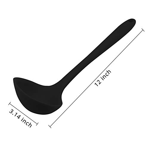 KUFUNG Silicone Ladle Spoon, Seamless & Nonstick Kitchen Soup Ladles, BPA-free & Heat resistant up to 480°F, Non-Stick Kitchen Cooking Utensils Baking Tool (Black)