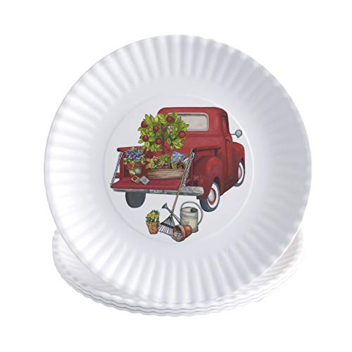 Melamine Floral Truck Dinner and Salad Serving Plates - Set of 4