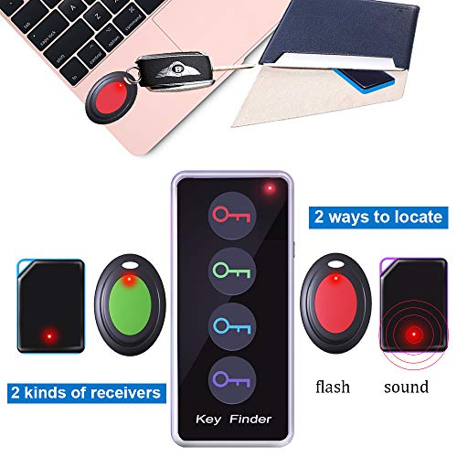 Upgraded Key Finder with Oval and Rectangle Receivers, Simjar Wireless RF Item Locator Tracker Support Remote Control, 1 RF Transmitter and 4 Receivers - Pet/Wallet/Phone/Glasses Tracker