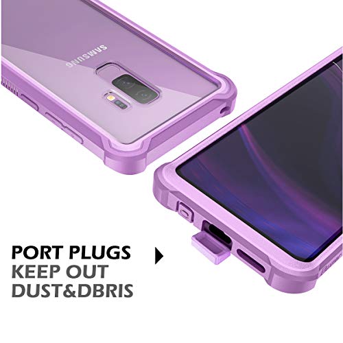 Dexnor Galaxy S9+ Plus Case with Screen Protector Clear Military Grade Rugged 360 Full Body Protective Shockproof Hard Back Cover Defender Heavy Duty Bumper Case for Samsung Galaxy S9 Plus - Purple