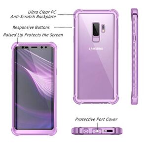 Dexnor Galaxy S9+ Plus Case with Screen Protector Clear Military Grade Rugged 360 Full Body Protective Shockproof Hard Back Cover Defender Heavy Duty Bumper Case for Samsung Galaxy S9 Plus - Purple