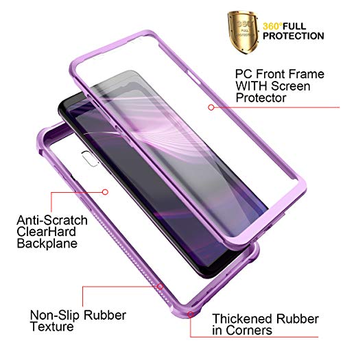 Dexnor Galaxy S9+ Plus Case with Screen Protector Clear Military Grade Rugged 360 Full Body Protective Shockproof Hard Back Cover Defender Heavy Duty Bumper Case for Samsung Galaxy S9 Plus - Purple