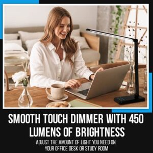 LIGHTACCENTS LED Desk Lamp with USB Charging Port, Smooth Touch Light Dimmer Switch with Adjustable Light Color Temperature Automatic Shut Off Feature Solid Aluminum Construction (Black)