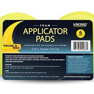 VIKING Foam Wax Applicator Pads and Cleaning Pads, Soft Car Detailing Sponges, Yellow, 4.25 in. Diameter, 6 Pack