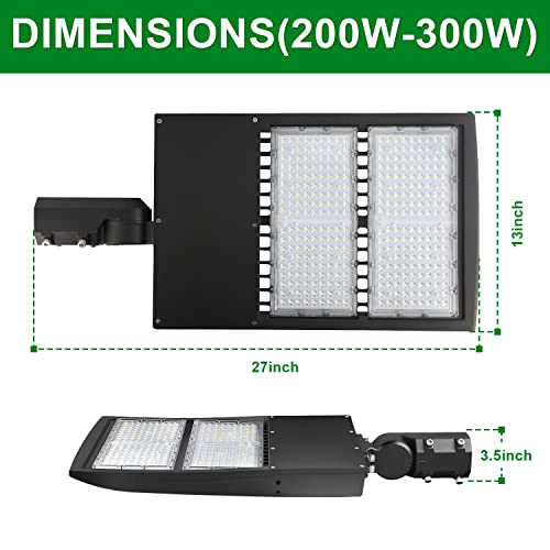 OSTEK 480V 300W LED Parking Lot Lights 42000LM LED Shoebox Street Fixture for LED Area Pole Lighting IP65 Outdoor Commercial Area Road Lighting 5000K 200-480V DLC UL