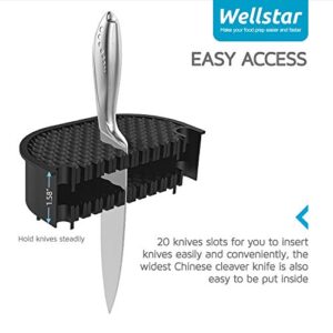 Universal Knife Block for Kitchen, WELLSTAR Knife Holder without Knives, Safe Space Saver Large Volume Stable Knife Storage with Scissors and Sharpening Rod Slot, Detachable for Easy Cleaning - White