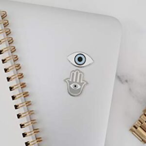 Metal Charm Stickers for Cell Phone Cases. Evil Eye and Hamsa Set of 2 Reusable & Removable Leaves No Residue. Universal Spiritual Symbols of Protection and Good Luck. (Evil Eye and Hamsa Hand.)