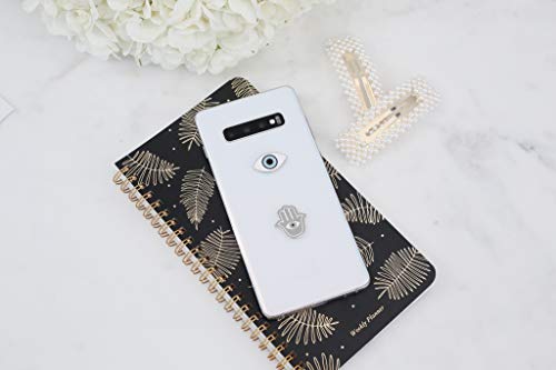Metal Charm Stickers for Cell Phone Cases. Evil Eye and Hamsa Set of 2 Reusable & Removable Leaves No Residue. Universal Spiritual Symbols of Protection and Good Luck. (Evil Eye and Hamsa Hand.)