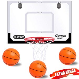 upgrade basketball hoop set for kids-extra large 24” x 16” pro indoor basketball hoop for door & wall with 3 balls, complete accessories, basketball toy gift perfect for boys girls teens adults