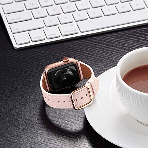 MNBVCXZ Compatible with Apple Watch Band 38mm 40mm 41mm 42mm 44mm 45mm 49mm Women Men Girls Boys Genuine Leather Replacement Strap for iWatch Series 8 7 6 5 4 3 2 1 iWatch Ultra SE (Pink Sand/Rose gold)